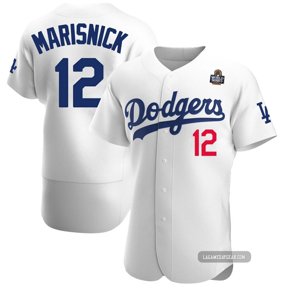 Jake Marisnick ＃12 Los Angeles Dodgers Authentic Men's White Home Official 2024 World Series Jersey
