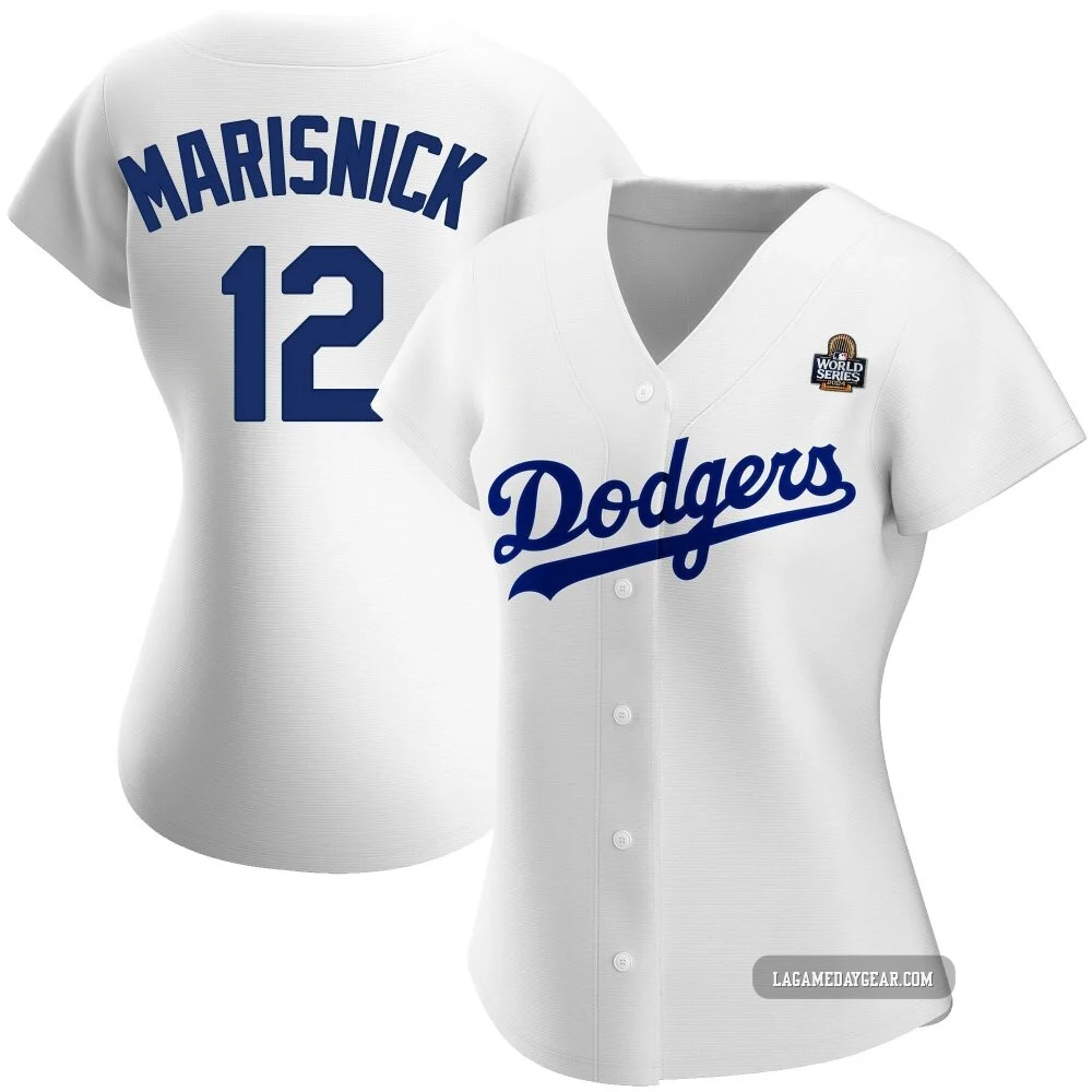 Jake Marisnick ＃12 Los Angeles Dodgers Authentic Women's White Home 2024 World Series Jersey