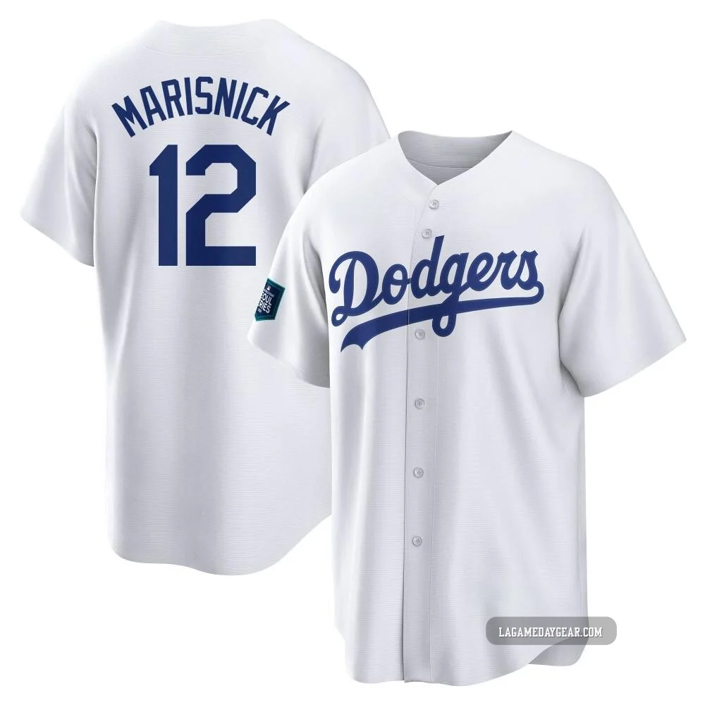Jake Marisnick ＃12 Los Angeles Dodgers Replica Men's White 2024 World Tour Seoul Series Home Jersey