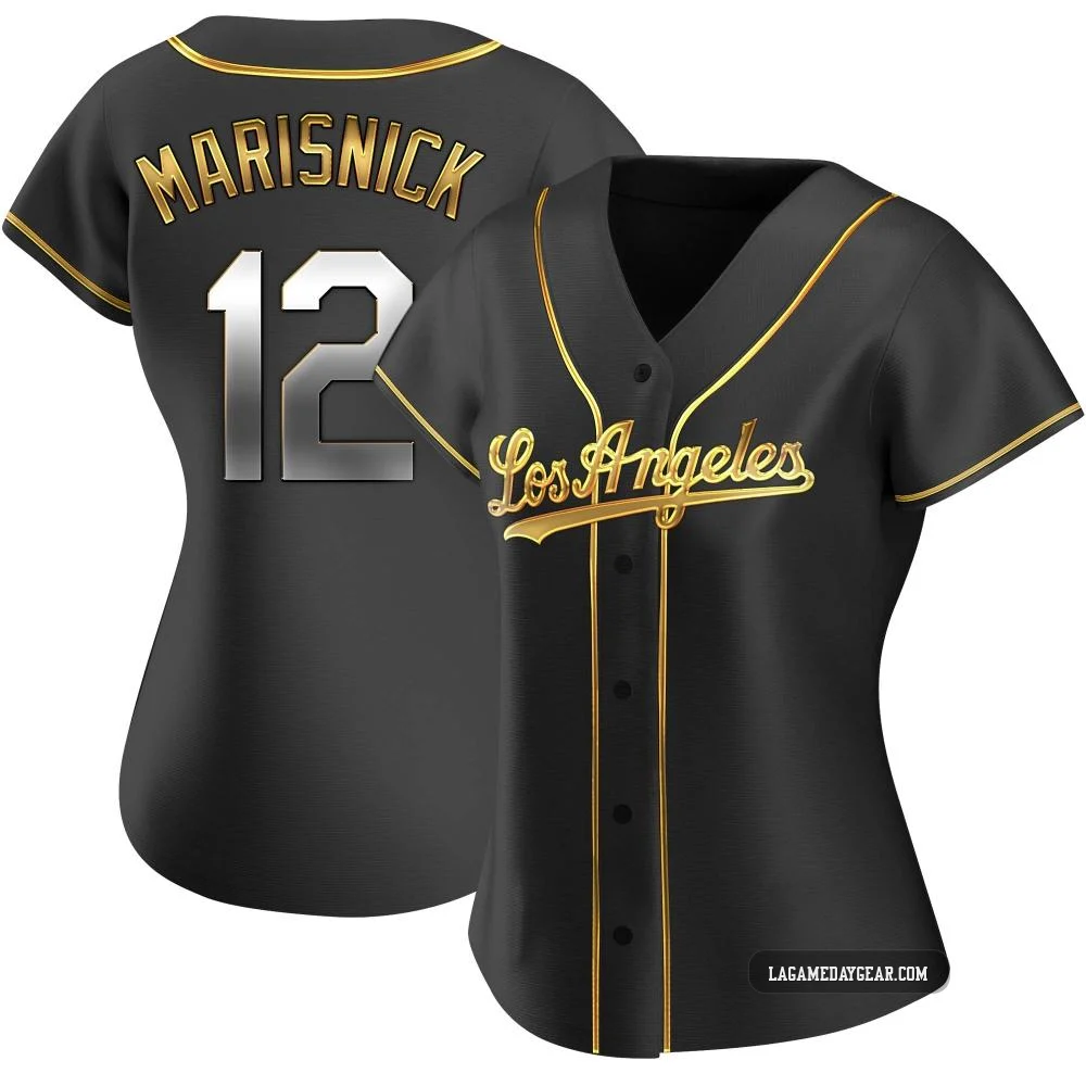 Jake Marisnick ＃12 Los Angeles Dodgers Replica Women's Gold Black en Alternate Jersey