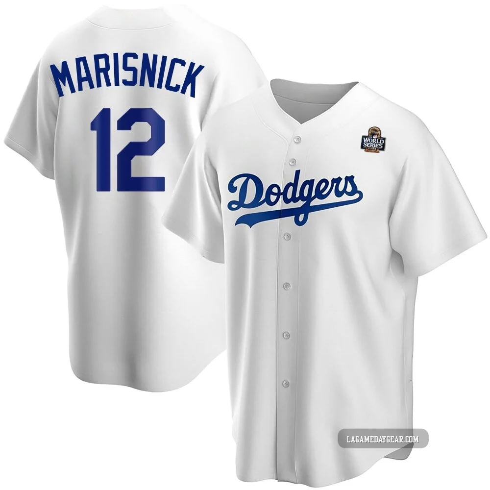 Jake Marisnick ＃12 Los Angeles Dodgers Replica Youth White Home 2024 World Series Jersey