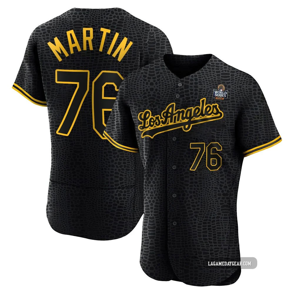 J.D. Martin ＃76 Los Angeles Dodgers Authentic Men's Black Snake Skin City 2024 World Series Jersey