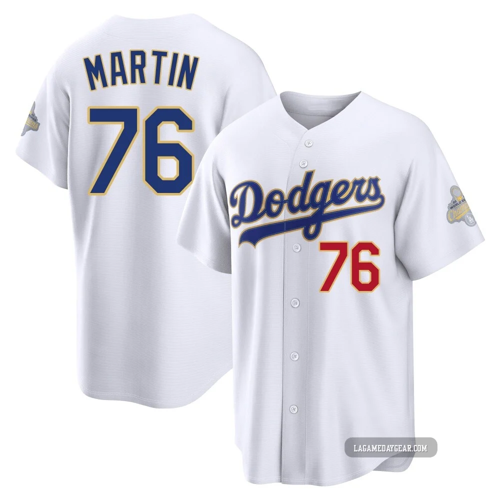 J.D. Martin ＃76 Los Angeles Dodgers Limited Youth Gold White 2026 Collection Stadium Jersey