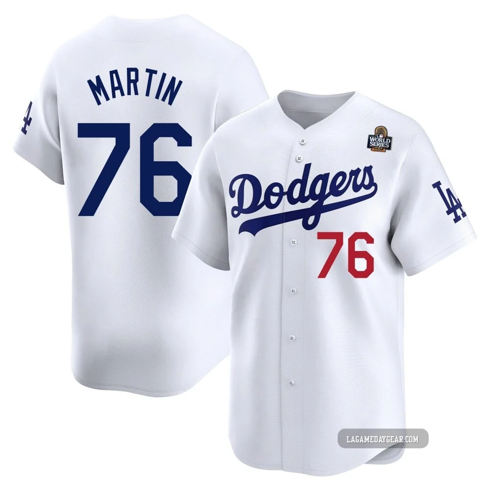 J.D. Martin ＃76 Los Angeles Dodgers Limited Youth White Home 2024 World Series Jersey