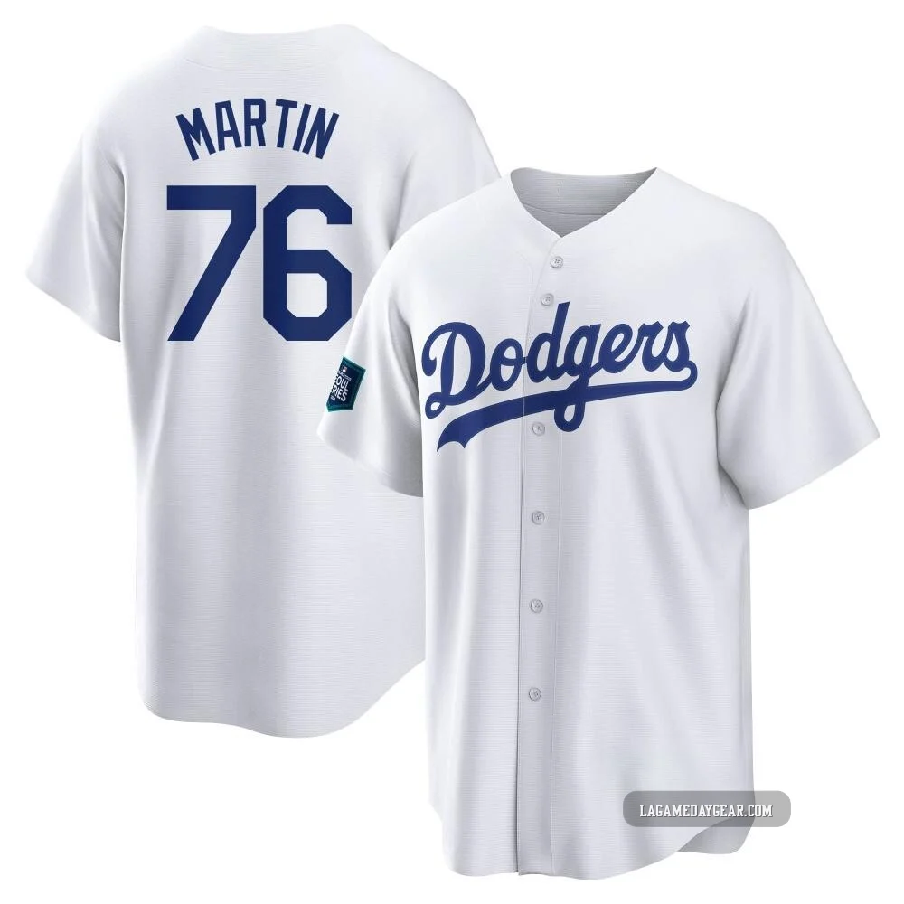 J.D. Martin ＃76 Los Angeles Dodgers Replica Youth White 2024 World Tour Seoul Series Home Jersey