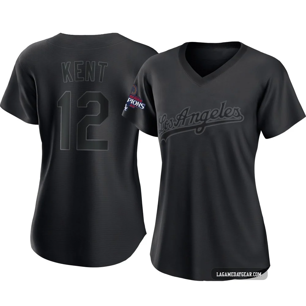 Jeff Kent ＃12 Los Angeles Dodgers Authentic Women's Black Pitch Fashion 2024 World Series Champions Jersey