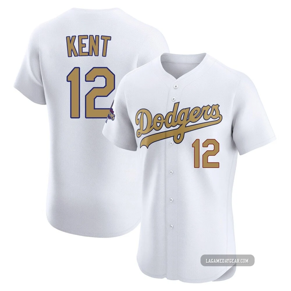 Jeff Kent ＃12 Los Angeles Dodgers Elite Men's Gold White 2025 Collection Jersey