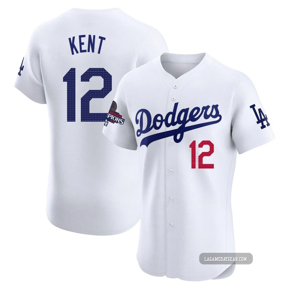 Jeff Kent ＃12 Los Angeles Dodgers Elite Men's White Home World Series Champions Jersey