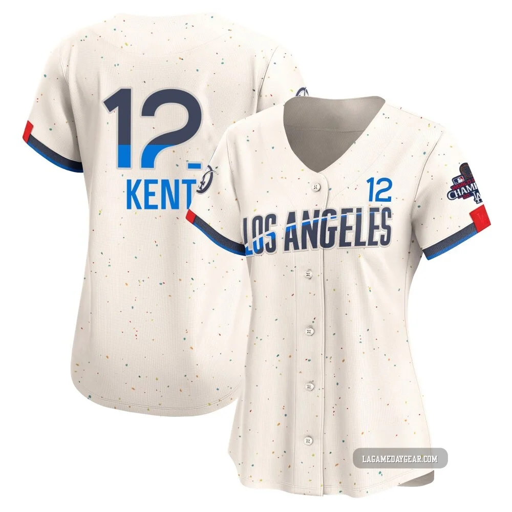 Jeff Kent ＃12 Los Angeles Dodgers Limited Women's Cream 2024 City Connect World Series Champions Jersey
