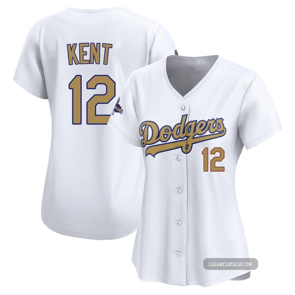 Jeff Kent ＃12 Los Angeles Dodgers Limited Women's Gold White 2025 Collection Jersey