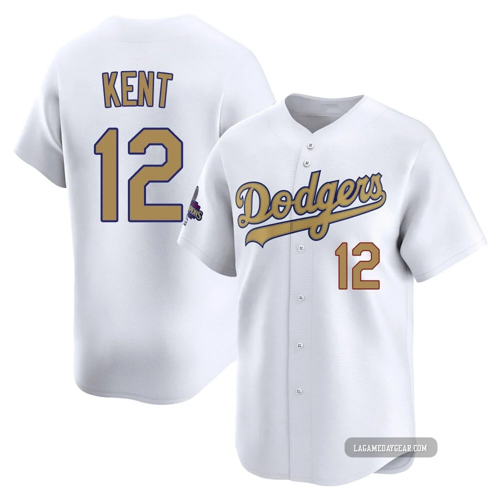 Jeff Kent ＃12 Los Angeles Dodgers Limited Youth Gold White 2025 Collection Jersey
