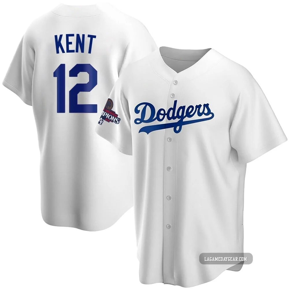 Jeff Kent ＃12 Los Angeles Dodgers Replica Men's White Home 2024 World Series Champions Jersey