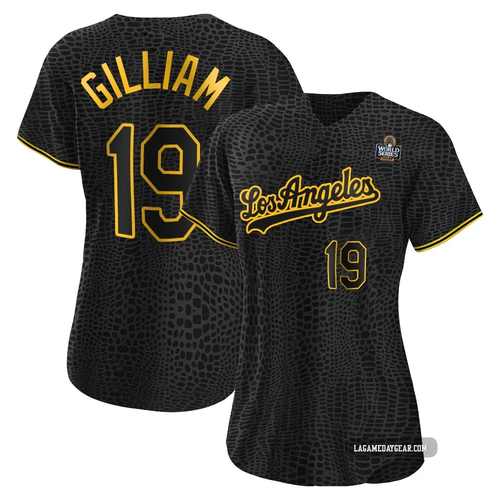 Jim Gilliam ＃19 Los Angeles Dodgers Replica Women's Black Snake Skin City 2024 World Series Jersey