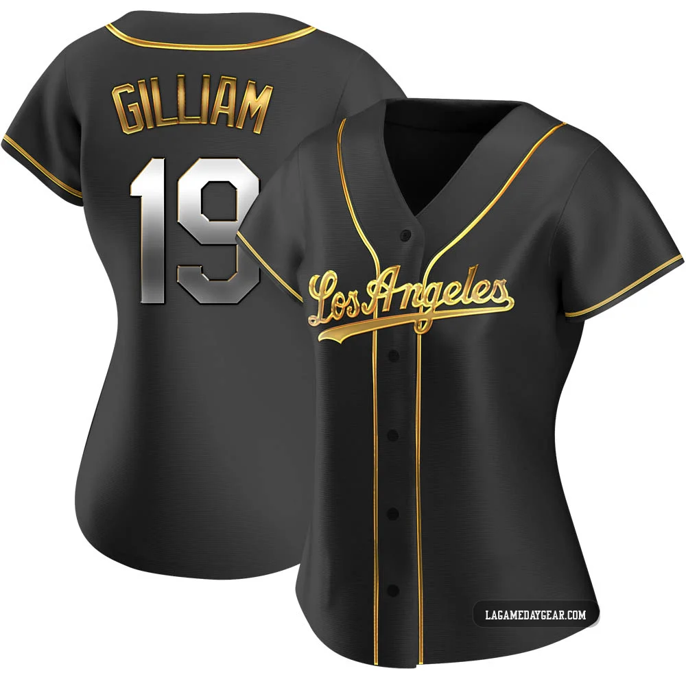 Jim Gilliam ＃19 Los Angeles Dodgers Replica Women's Gold Black en Alternate Jersey