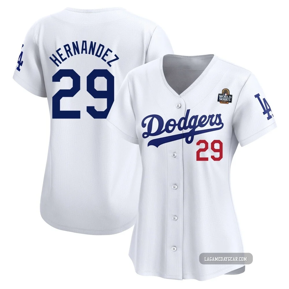Jonathan Hernandez ＃29 Los Angeles Dodgers Limited Women's White Home 2024 World Series Jersey