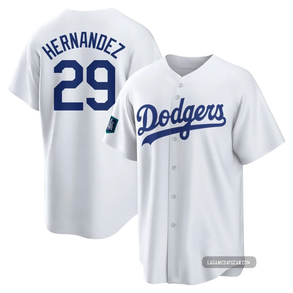 Jonathan Hernandez ＃29 Los Angeles Dodgers Replica Youth White 2024 World Tour Seoul Series Home Jersey