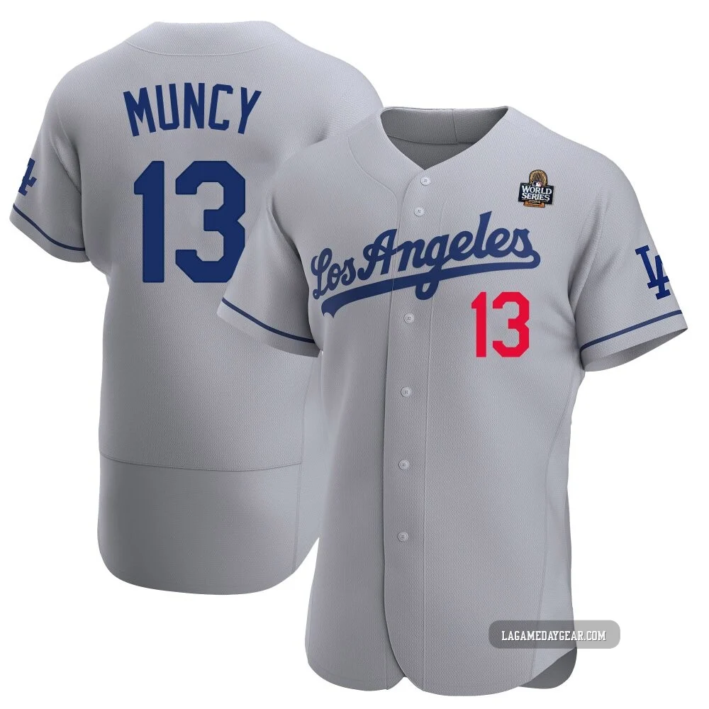 Max Muncy ＃13 Los Angeles Dodgers Authentic Men's Gray Away Official 2024 World Series Jersey