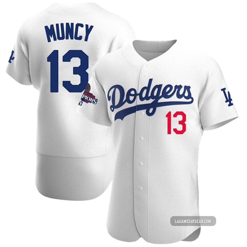 Max Muncy ＃13 Los Angeles Dodgers Authentic Men's White Home Official 2024 World Series Champions Jersey