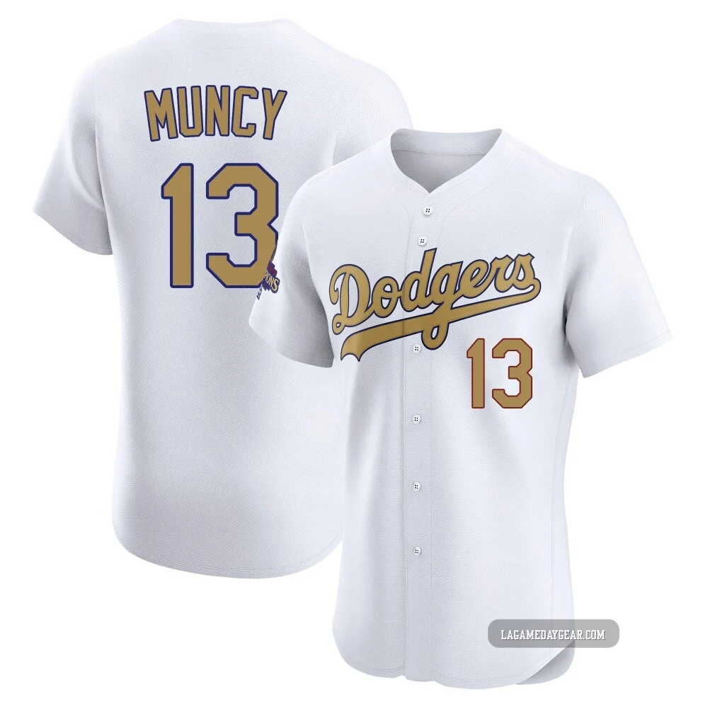 Max Muncy ＃13 Los Angeles Dodgers Elite Men's Gold White 2025 Collection Jersey