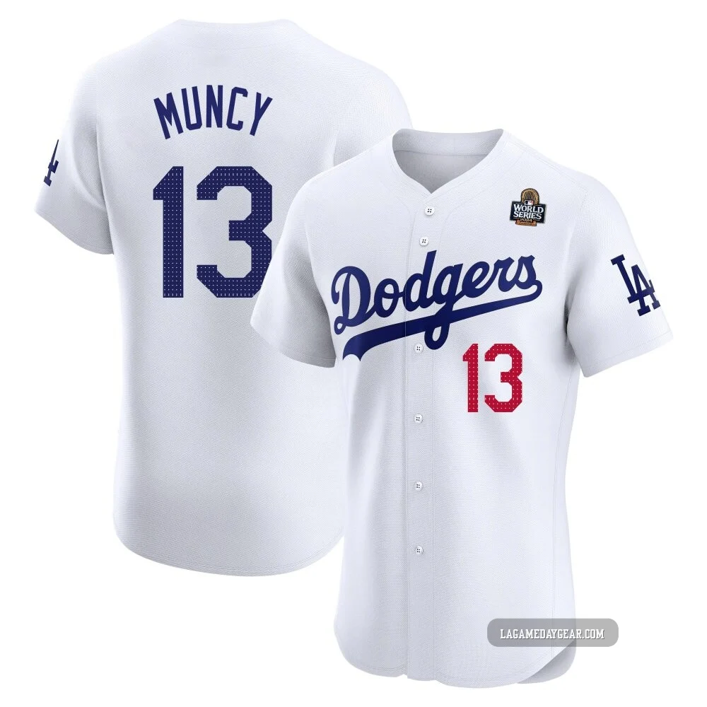 Max Muncy ＃13 Los Angeles Dodgers Elite Men's White Home 2024 World Series Jersey