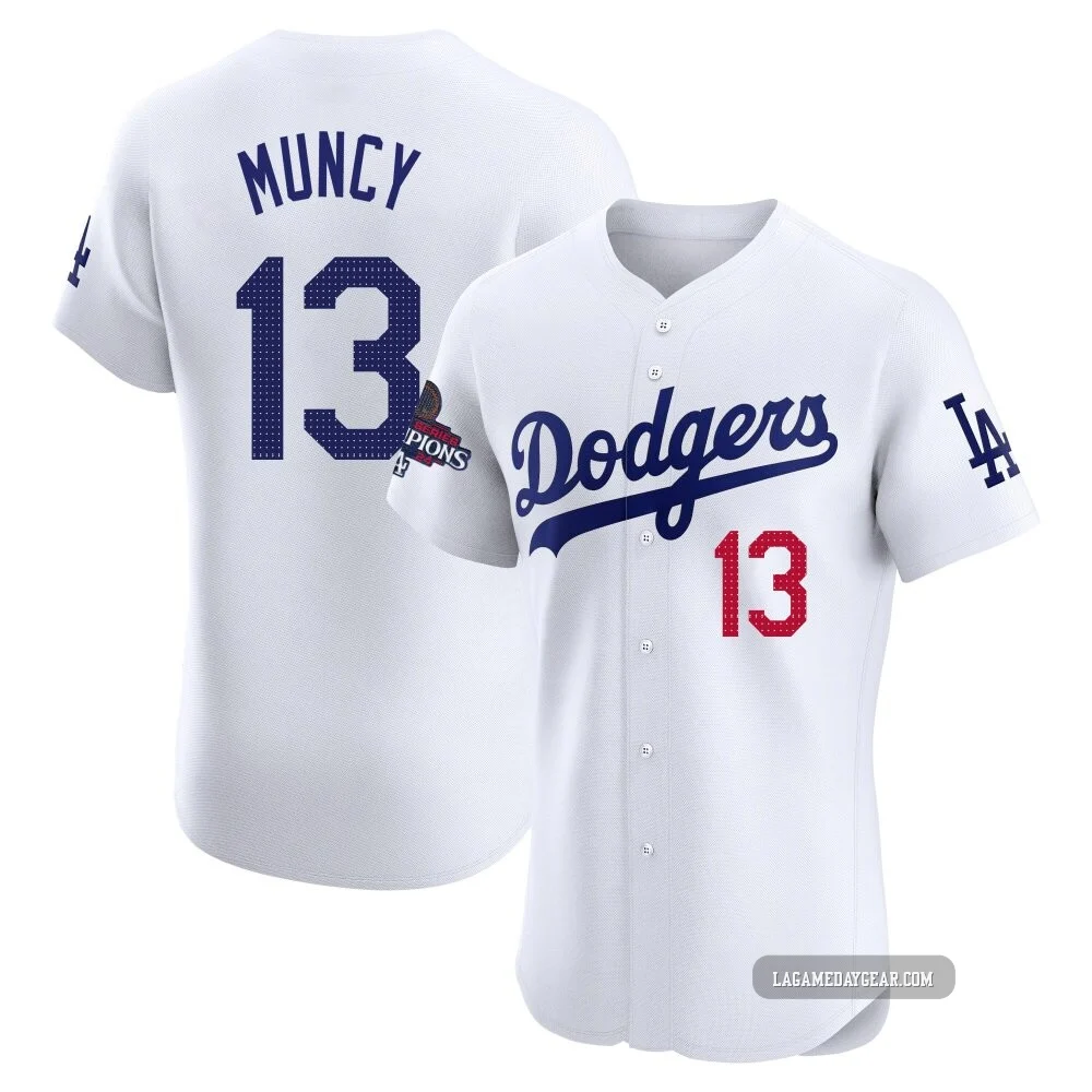 Max Muncy ＃13 Los Angeles Dodgers Elite Men's White Home World Series Champions Jersey