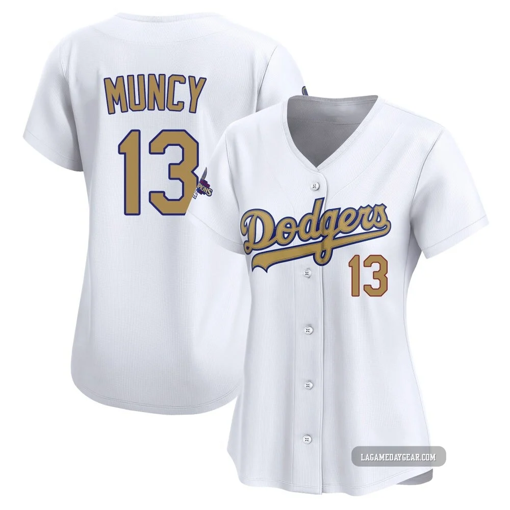 Max Muncy ＃13 Los Angeles Dodgers Limited Women's Gold White 2025 Collection Jersey