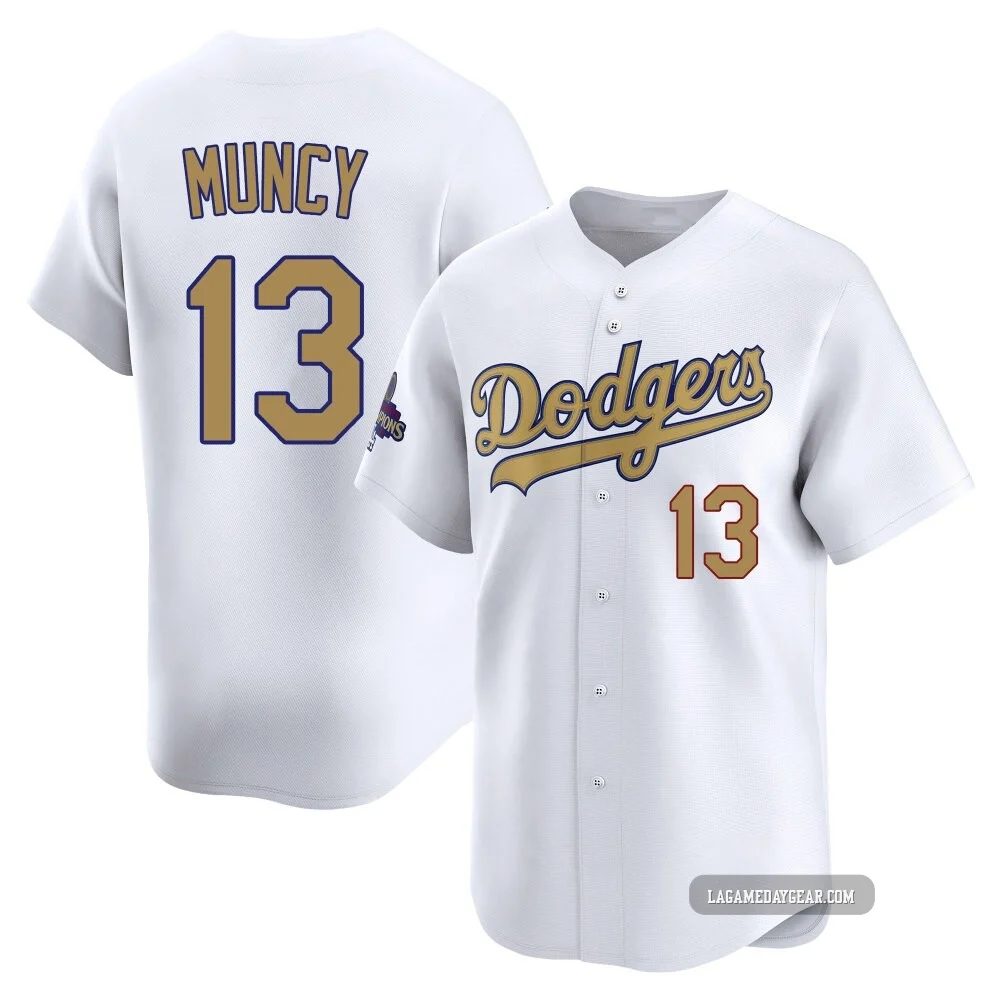 Max Muncy ＃13 Los Angeles Dodgers Limited Youth Gold White 2025 Collection Jersey