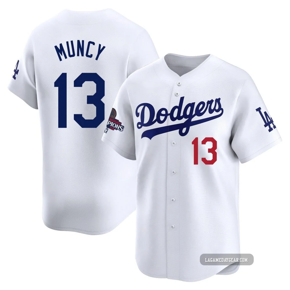 Max Muncy ＃13 Los Angeles Dodgers Limited Youth White Home 2024 World Series Champions Jersey
