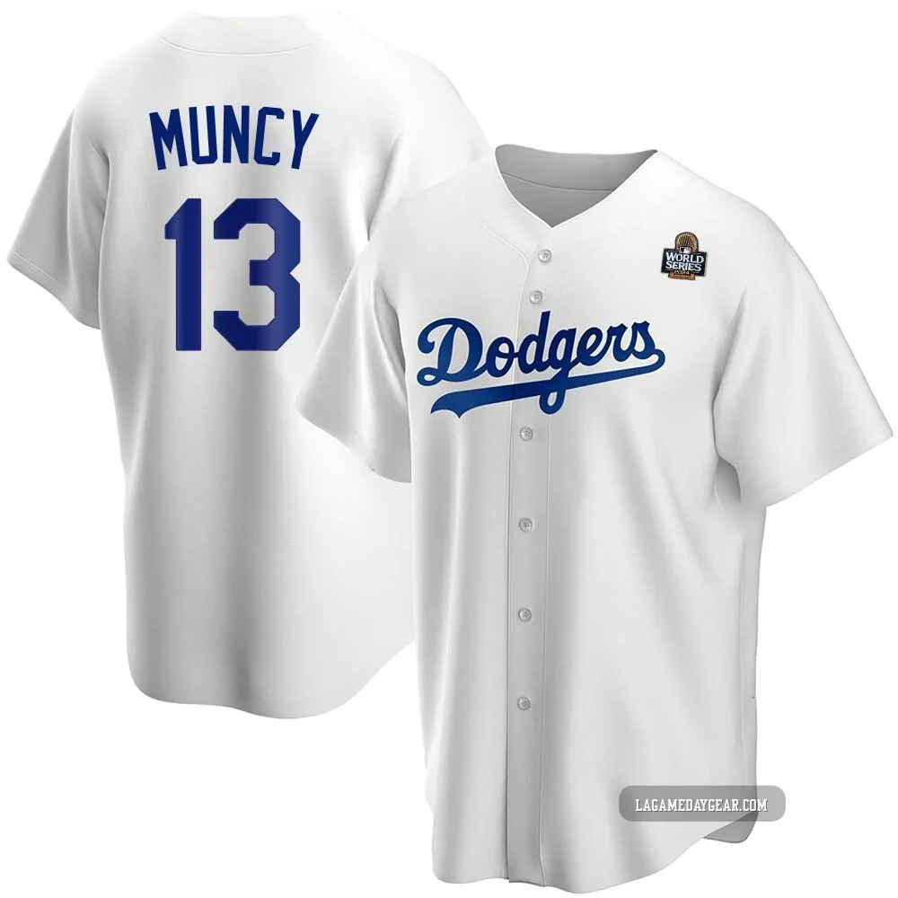 Max Muncy ＃13 Los Angeles Dodgers Replica Men's White Home 2024 World Series Jersey