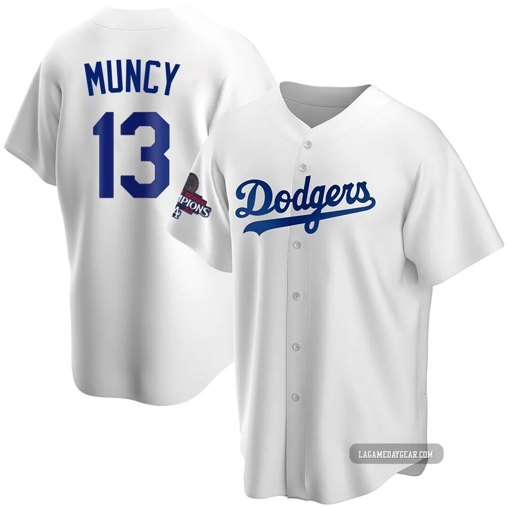 Max Muncy ＃13 Los Angeles Dodgers Replica Youth White Home 2024 World Series Champions Jersey