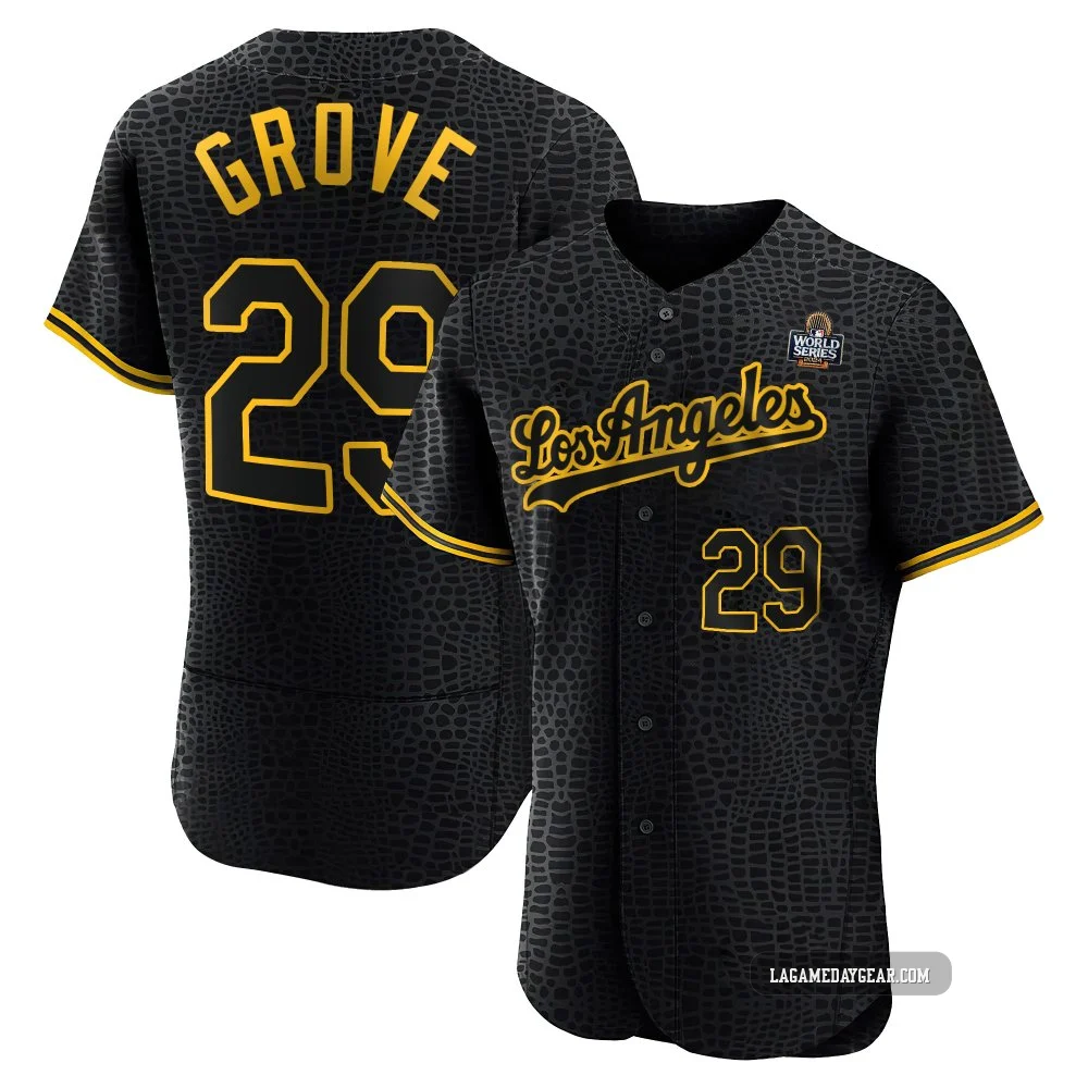 Michael Grove ＃29 Los Angeles Dodgers Authentic Men's Black Snake Skin City 2024 World Series Jersey