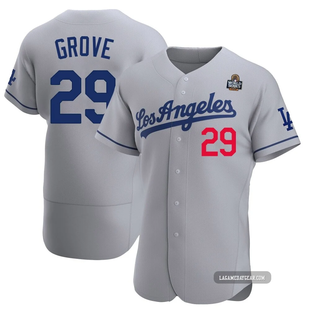 Michael Grove ＃29 Los Angeles Dodgers Authentic Men's Gray Away Official 2024 World Series Jersey
