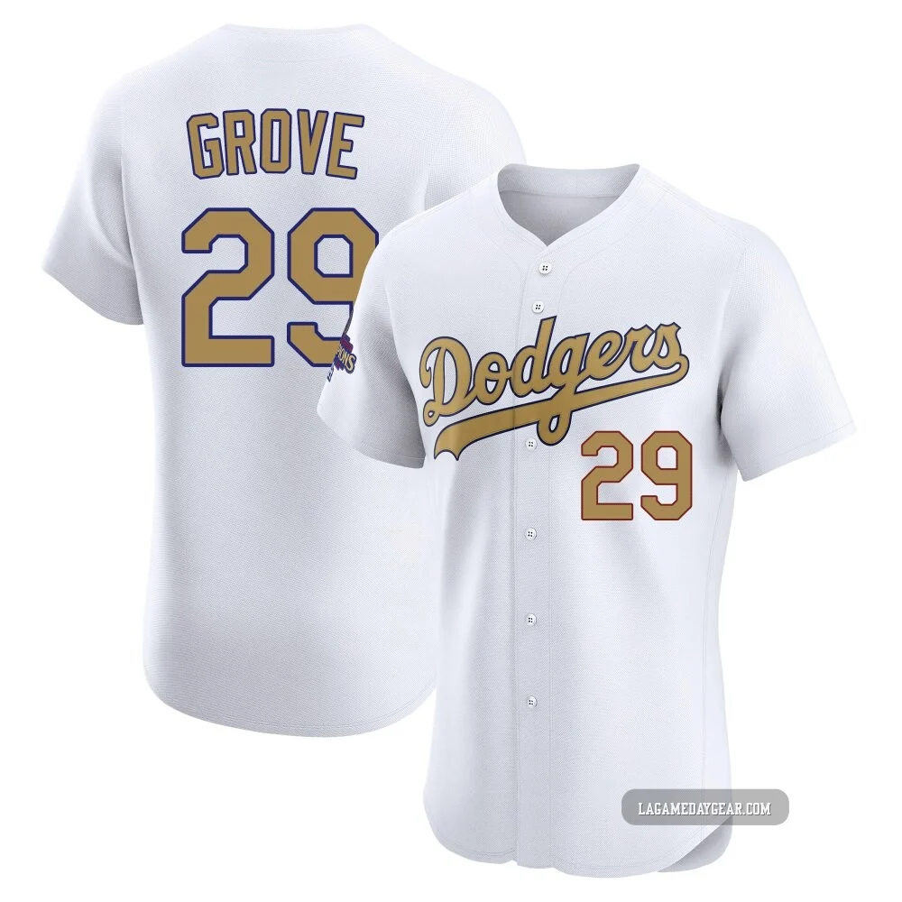Michael Grove ＃29 Los Angeles Dodgers Elite Men's Gold White 2025 Collection Jersey