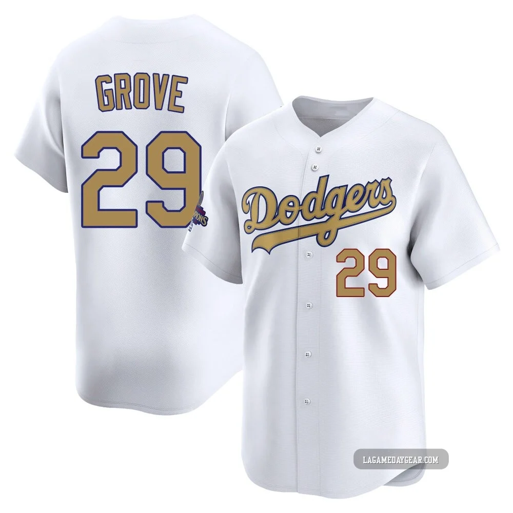 Michael Grove ＃29 Los Angeles Dodgers Limited Youth Gold White 2025 Collection Jersey