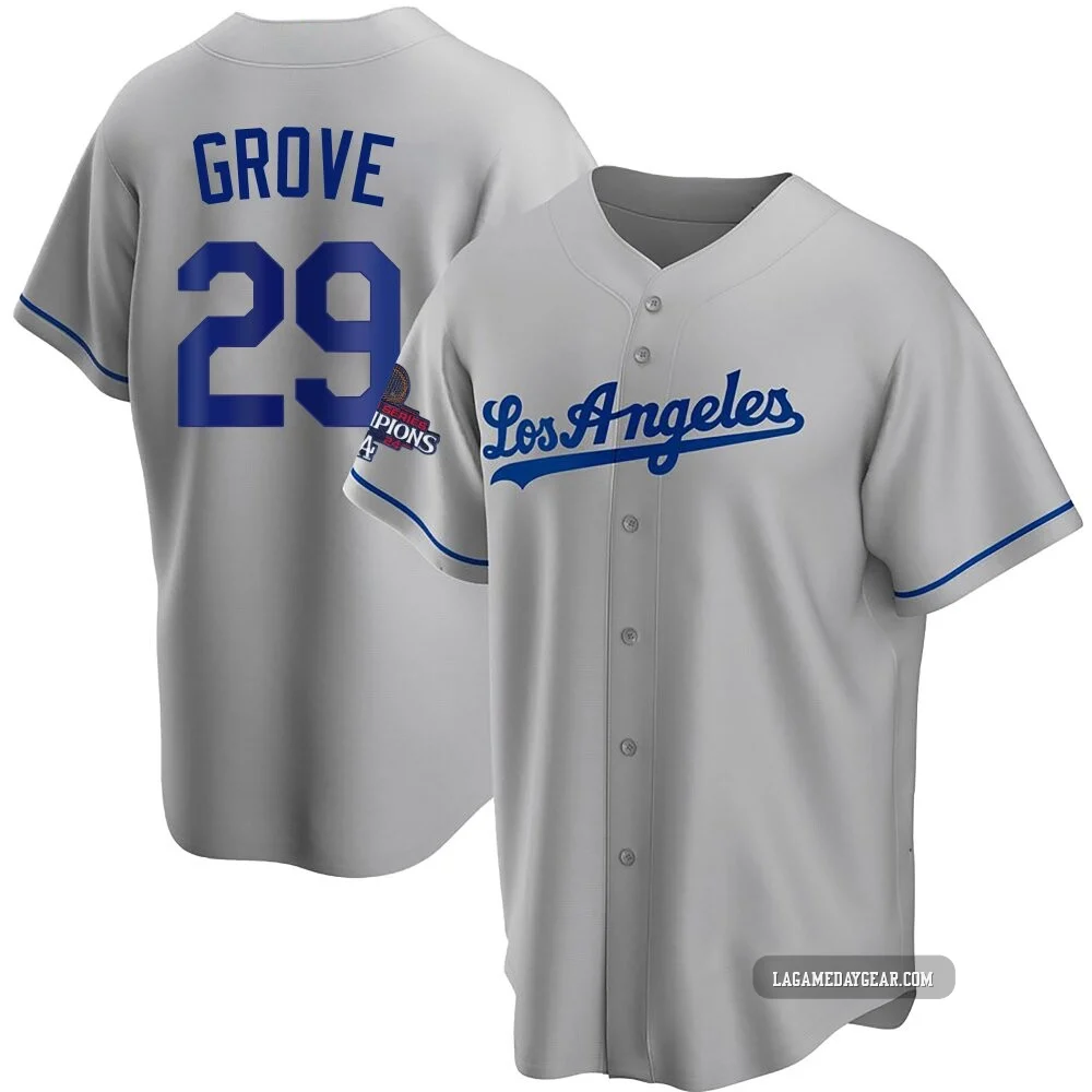 Michael Grove ＃29 Los Angeles Dodgers Replica Men's Gray Road 2024 World Series Champions Jersey