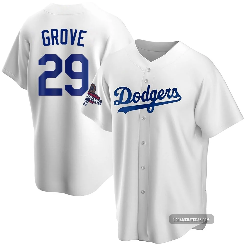 Michael Grove ＃29 Los Angeles Dodgers Replica Youth White Home 2024 World Series Champions Jersey