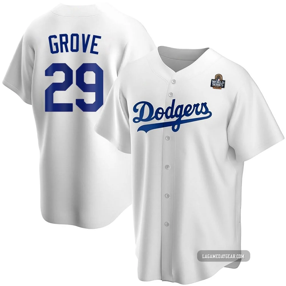 Michael Grove ＃29 Los Angeles Dodgers Replica Youth White Home 2024 World Series Jersey