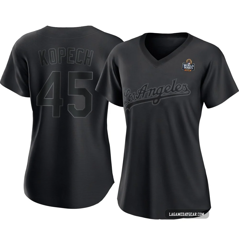 Michael Kopech ＃45 Los Angeles Dodgers Authentic Women's Black Pitch Fashion 2024 World Series Jersey