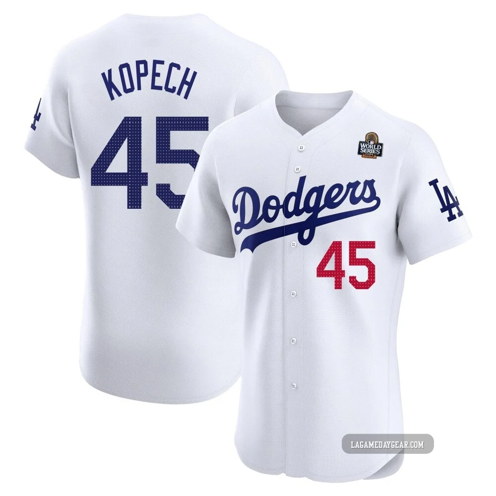 Michael Kopech ＃45 Los Angeles Dodgers Elite Men's White Home 2024 World Series Jersey