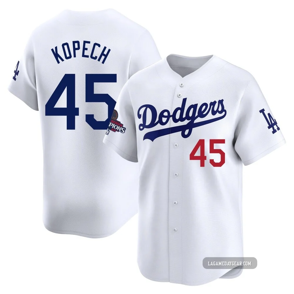 Michael Kopech ＃45 Los Angeles Dodgers Limited Youth White Home 2024 World Series Champions Jersey