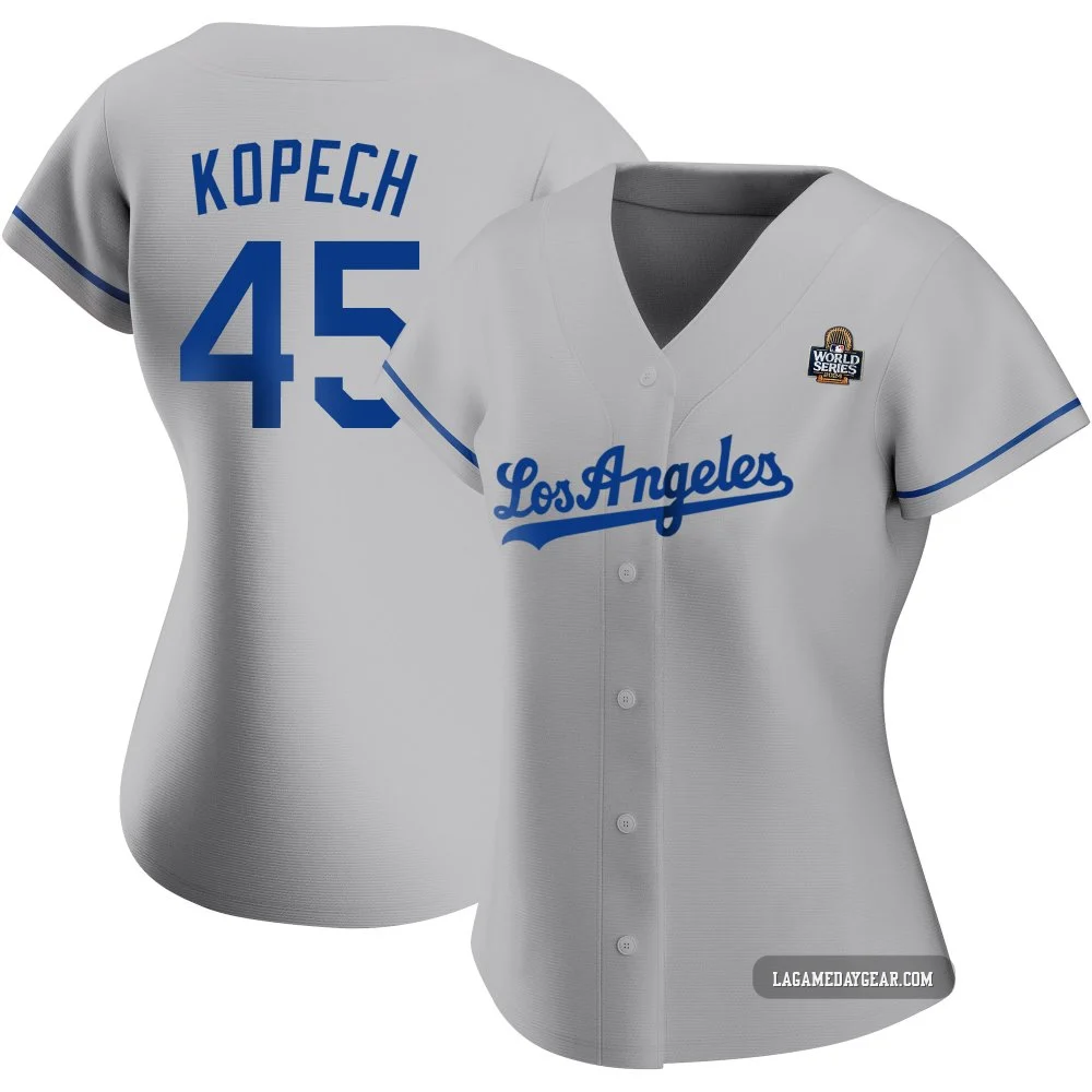 Michael Kopech ＃45 Los Angeles Dodgers Replica Women's Gray Road 2024 World Series Jersey