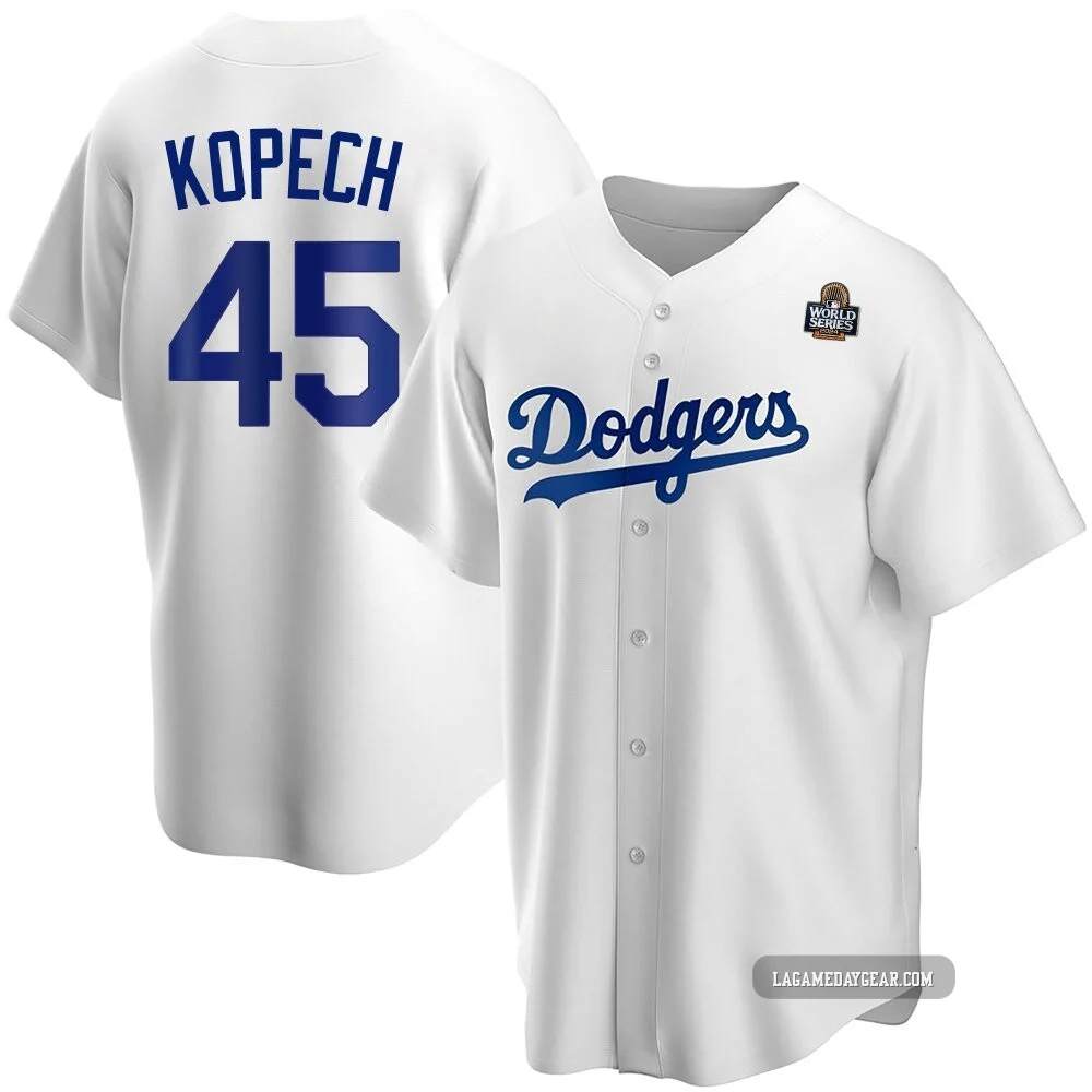 Michael Kopech ＃45 Los Angeles Dodgers Replica Youth White Home 2024 World Series Jersey