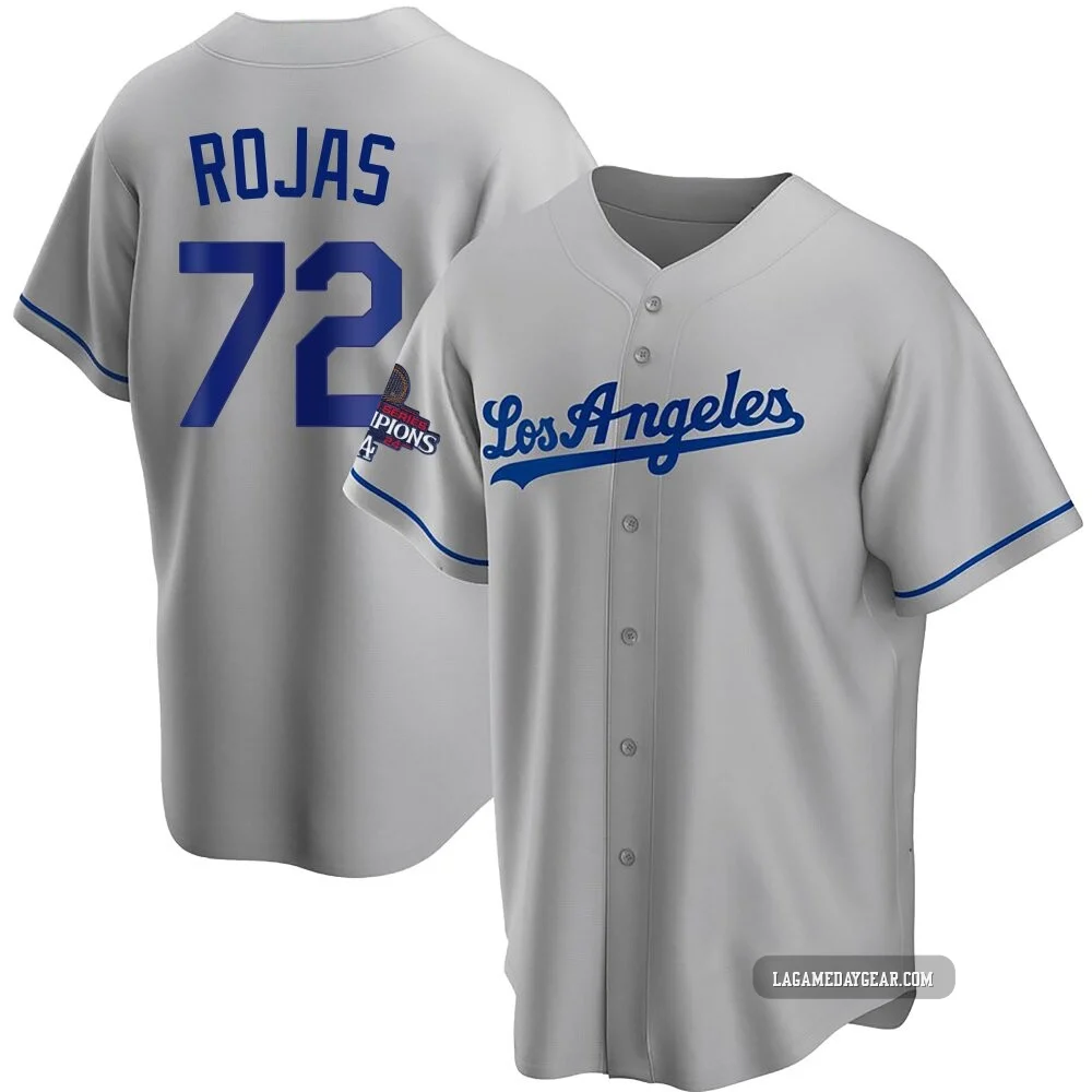 Miguel Rojas ＃72 Los Angeles Dodgers Replica Men's Gray Road 2024 World Series Champions Jersey