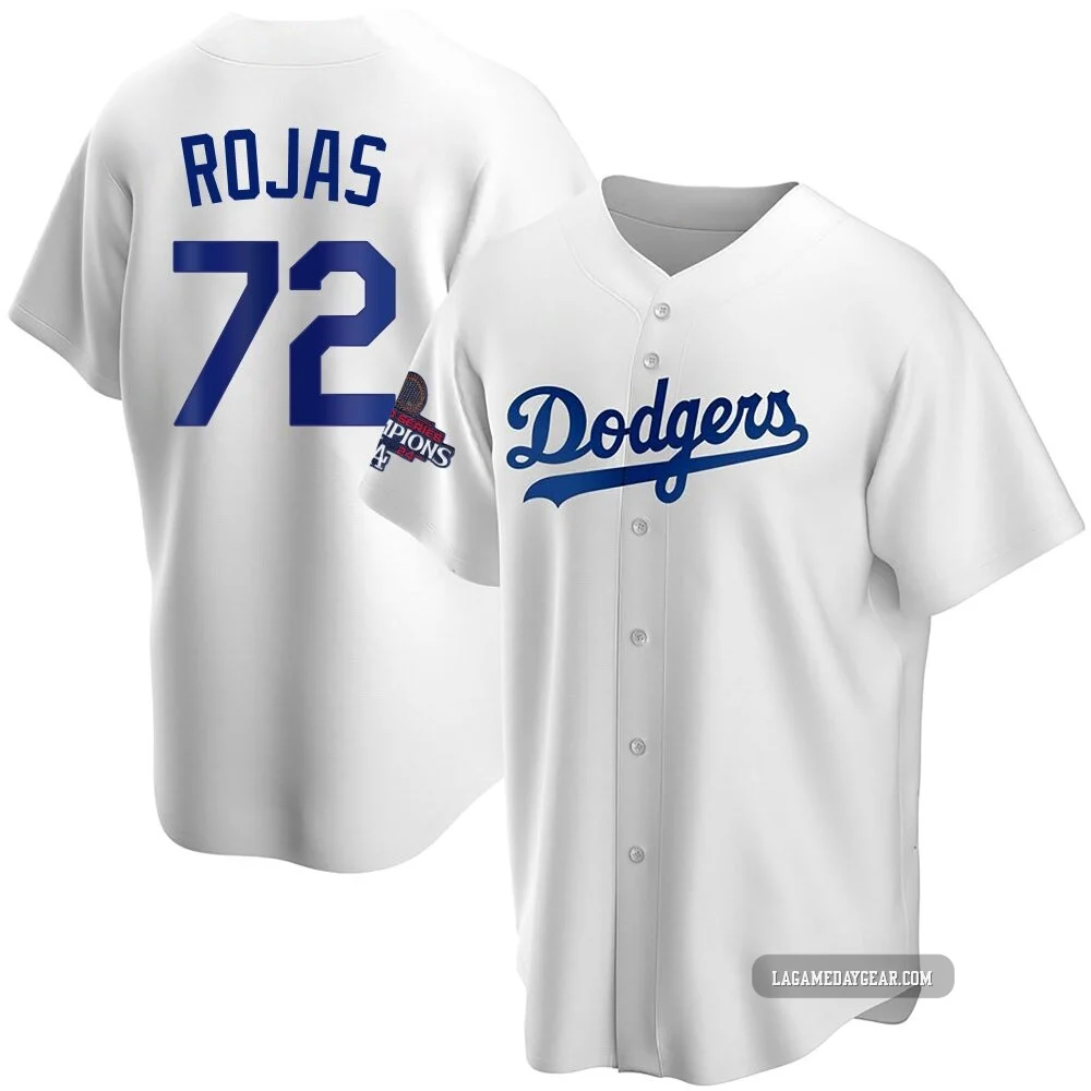 Miguel Rojas ＃72 Los Angeles Dodgers Replica Men's White Home 2024 World Series Champions Jersey