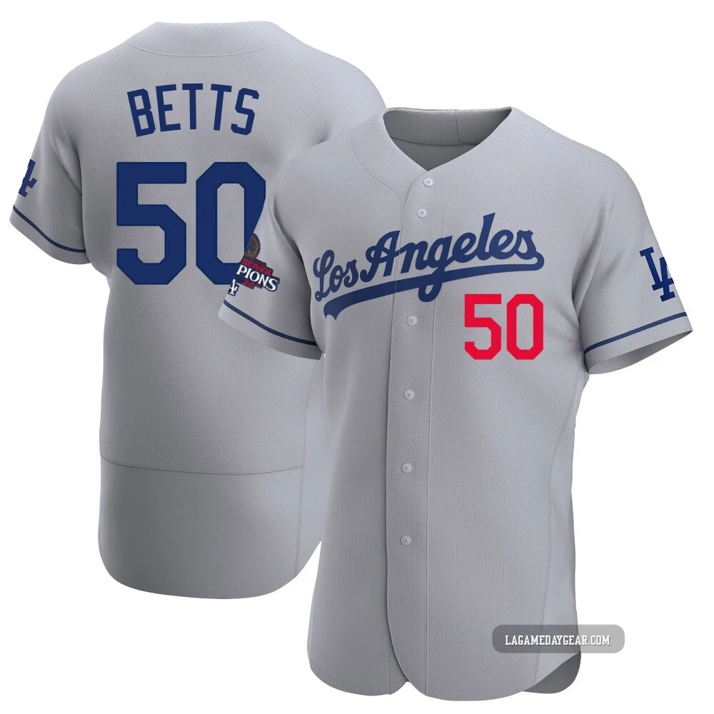 Mookie Betts ＃50 Los Angeles Dodgers Authentic Men's Gray Away Official 2024 World Series Champions Jersey