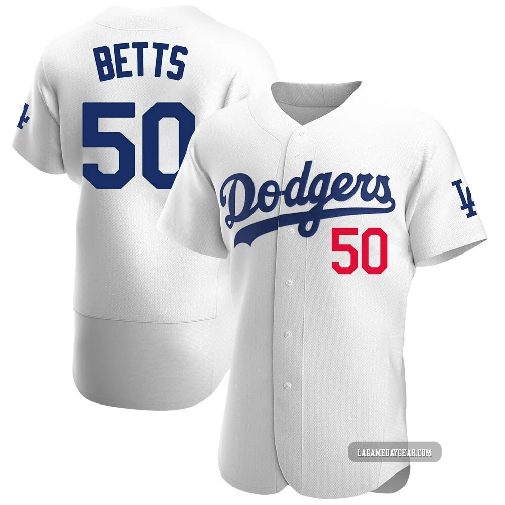 Mookie Betts ＃50 Los Angeles Dodgers Authentic Men's White Home Jersey