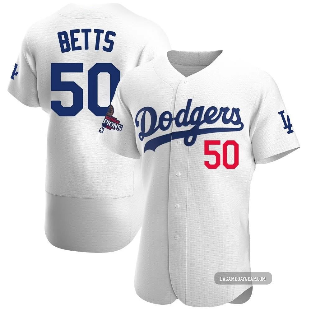 Mookie Betts ＃50 Los Angeles Dodgers Authentic Men's White Home Official 2024 World Series Champions Jersey