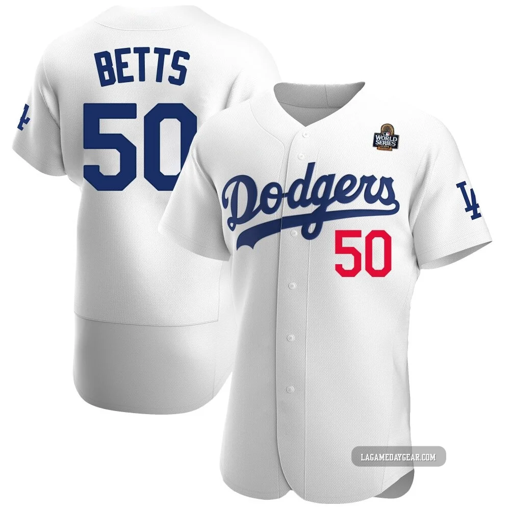 Mookie Betts ＃50 Los Angeles Dodgers Authentic Men's White Home Official 2024 World Series Jersey
