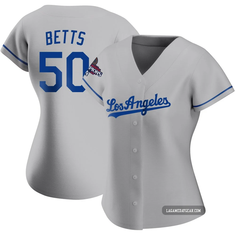 Mookie Betts ＃50 Los Angeles Dodgers Authentic Women's Gray Road 2024 World Series Champions Jersey