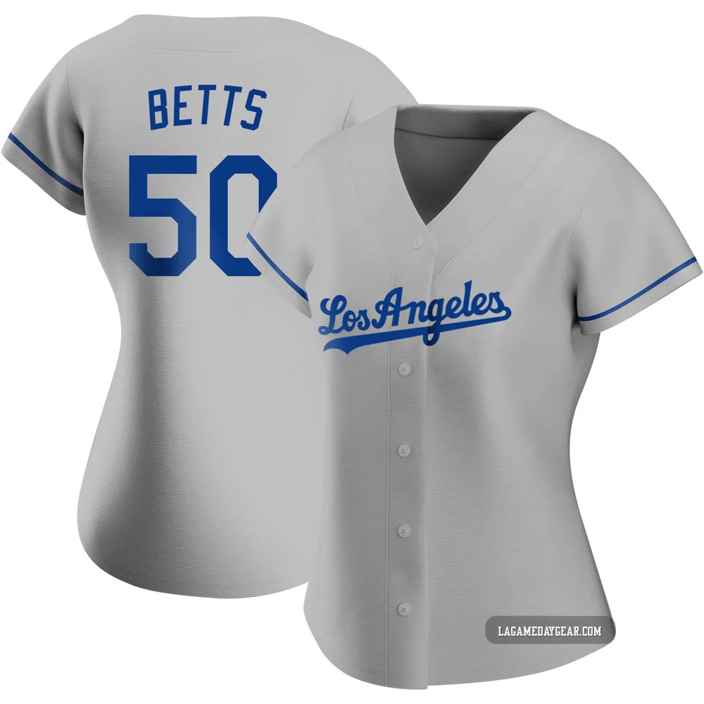 Mookie Betts ＃50 Los Angeles Dodgers Authentic Women's Gray Road Jersey